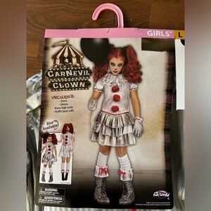 Fun World Carnevil Clown Costume Dress Girls Large 10-12 Halloween 4 Piece Set